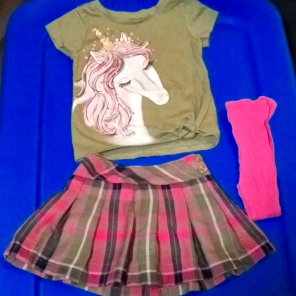 Baby Girl 3-piece Matching Outfit T-shirts and Plaid Skort Set Size 12months